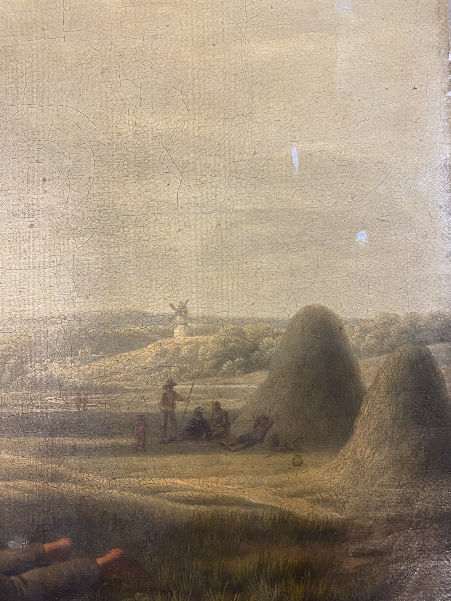 Harvest Scene, Oil On Canvas Signed Bruneau, Circa 1860-photo-1