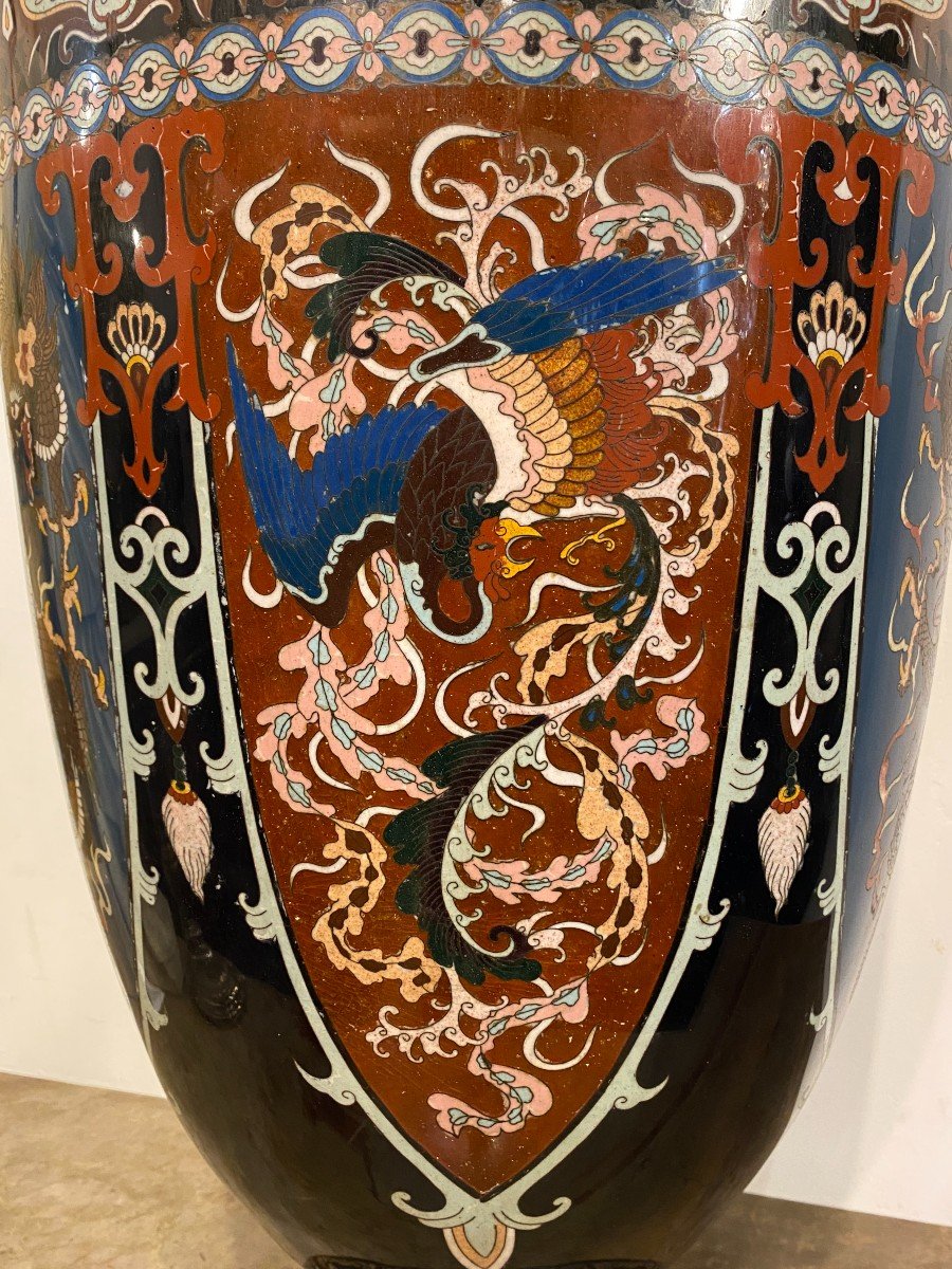 Important vase en émail cloisonné , japon époque Meiji-photo-4