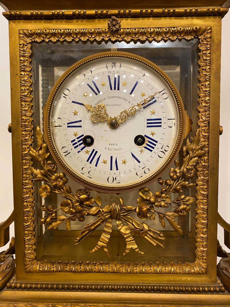 Louis XVI Style Gilt Bronze Cage Clock, Lemerle Charpentier-photo-2