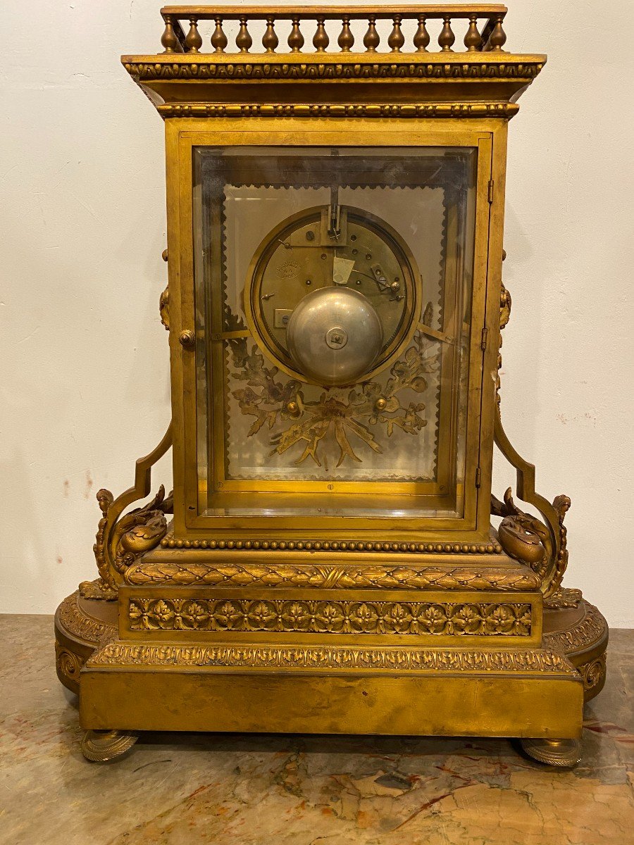 Louis XVI Style Gilt Bronze Cage Clock, Lemerle Charpentier-photo-3
