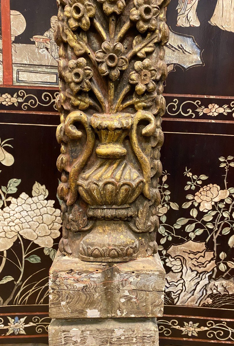 colonne en bois sculpté XVIIIème siècle-photo-4