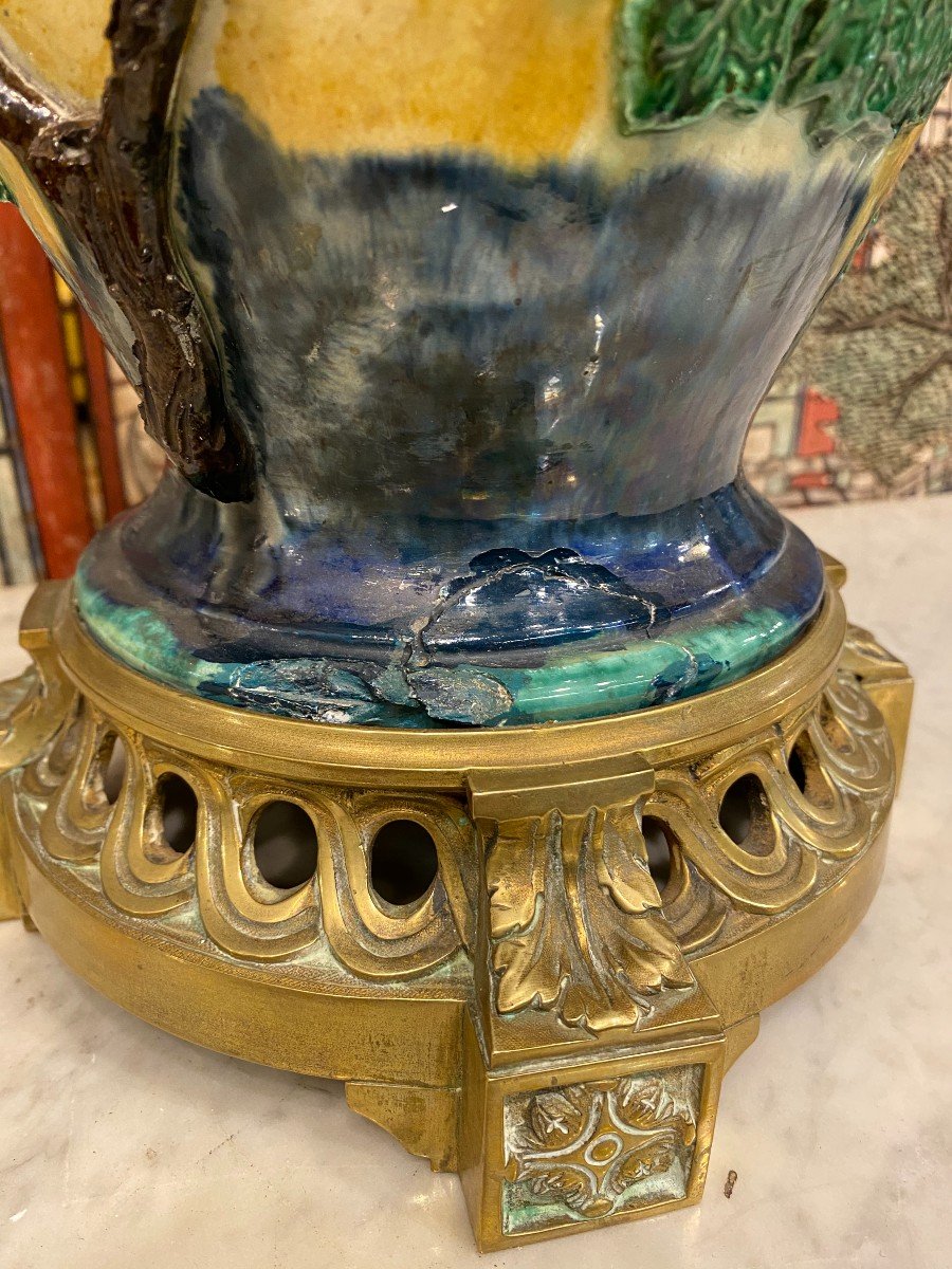 Paire de grands vases en céramique  montés bronze , XIXème siècle-photo-1