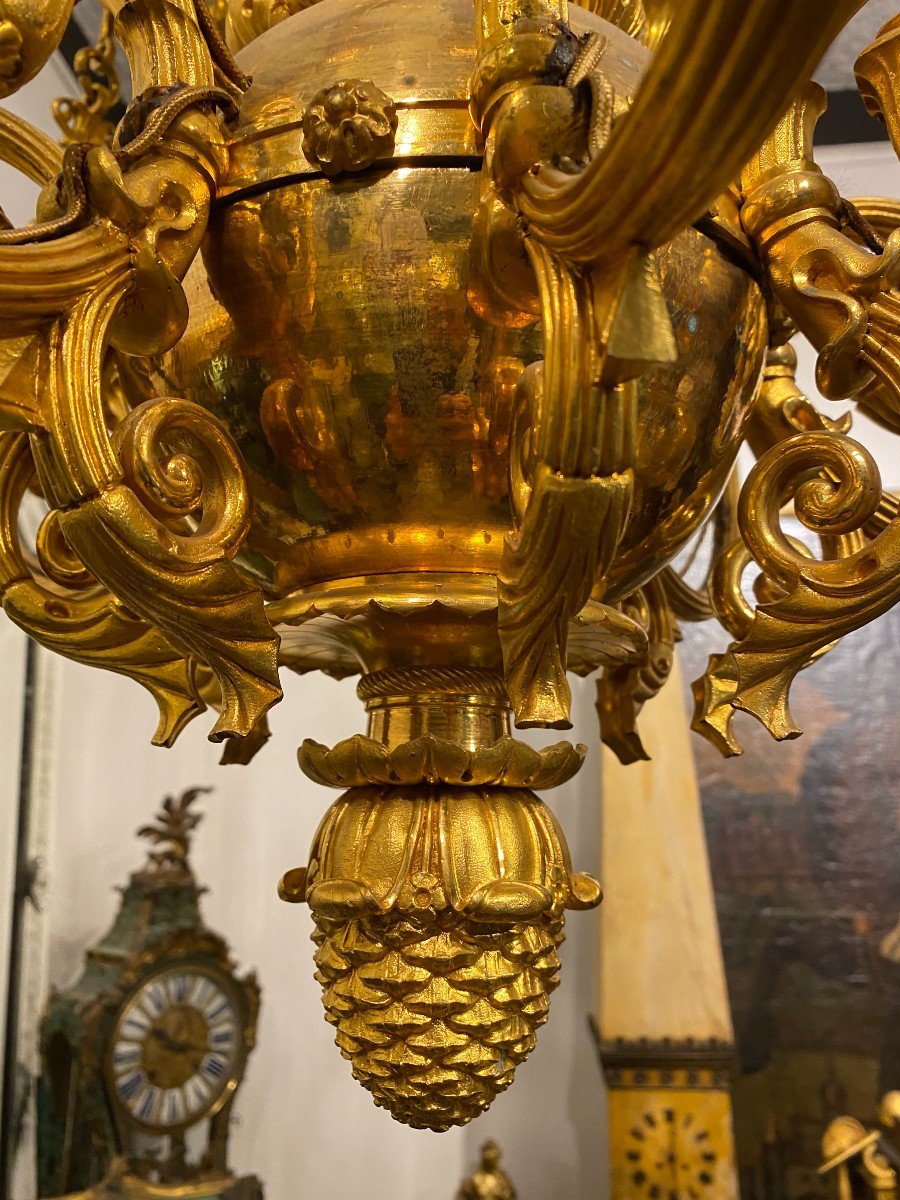 Important Gilded Bronze Chandelier, Restoration Period-photo-2