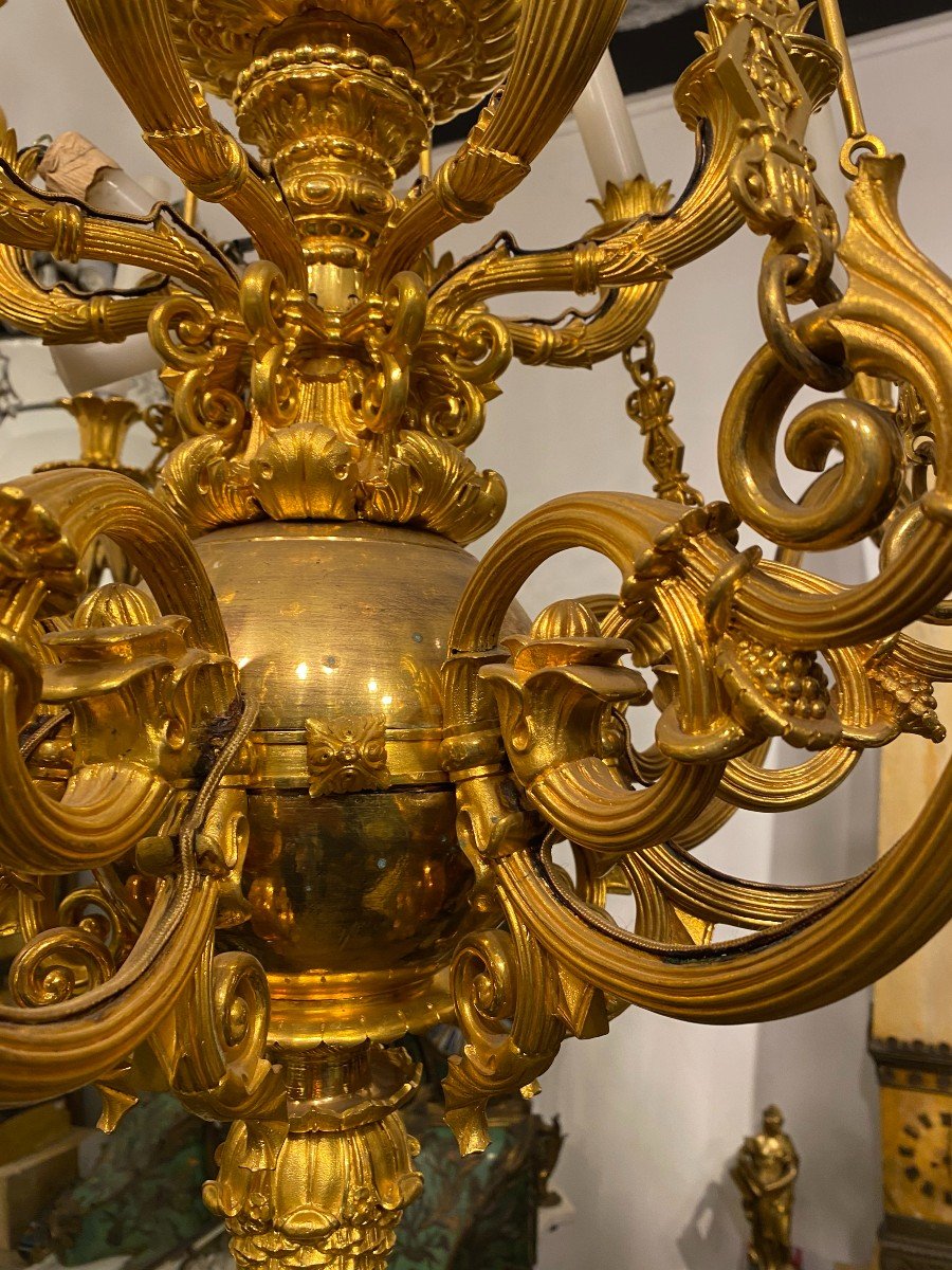 Important Gilded Bronze Chandelier, Restoration Period-photo-4