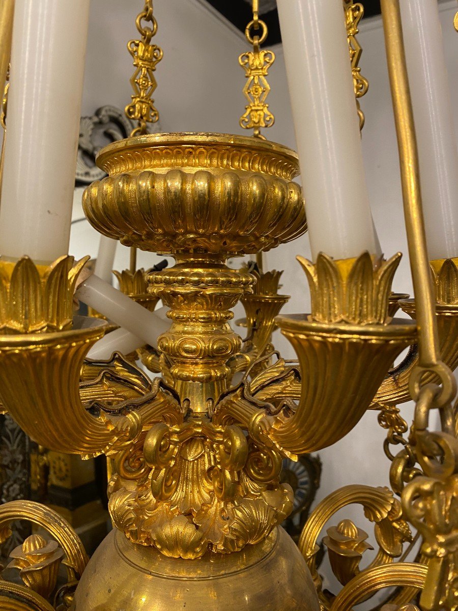 Important Gilded Bronze Chandelier, Restoration Period-photo-1