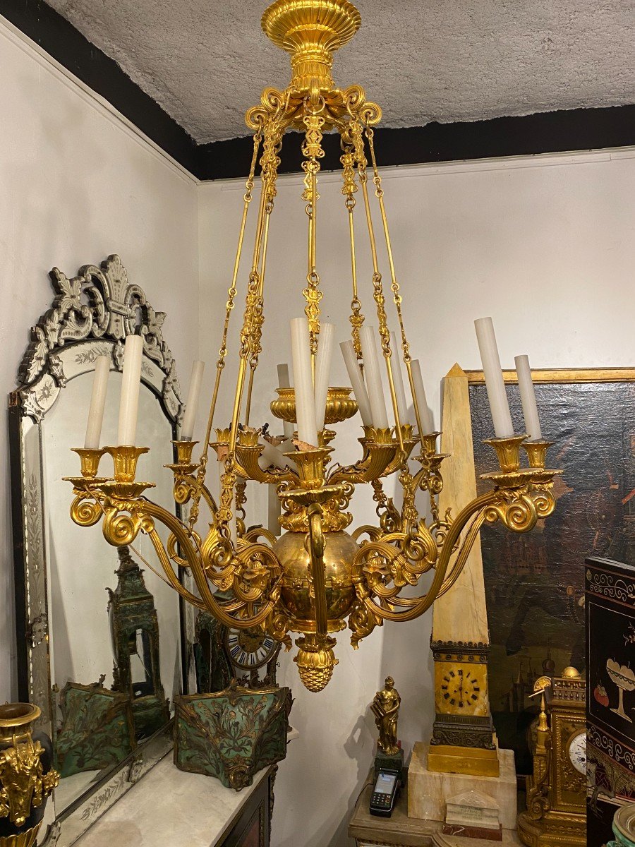 Important Gilded Bronze Chandelier, Restoration Period