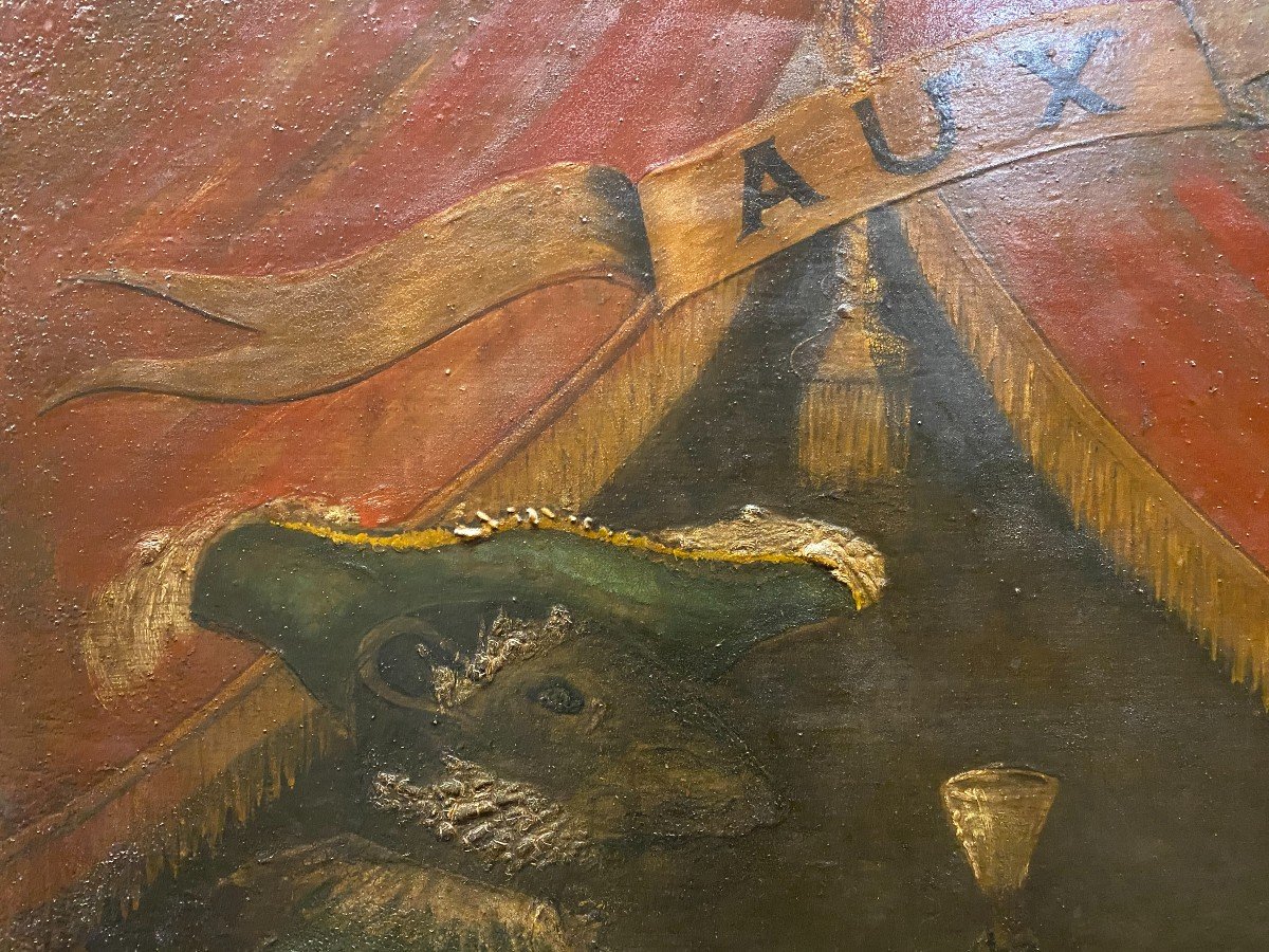 Grande peinture sur tôle , aux trois rusés , XIXème siècle-photo-3