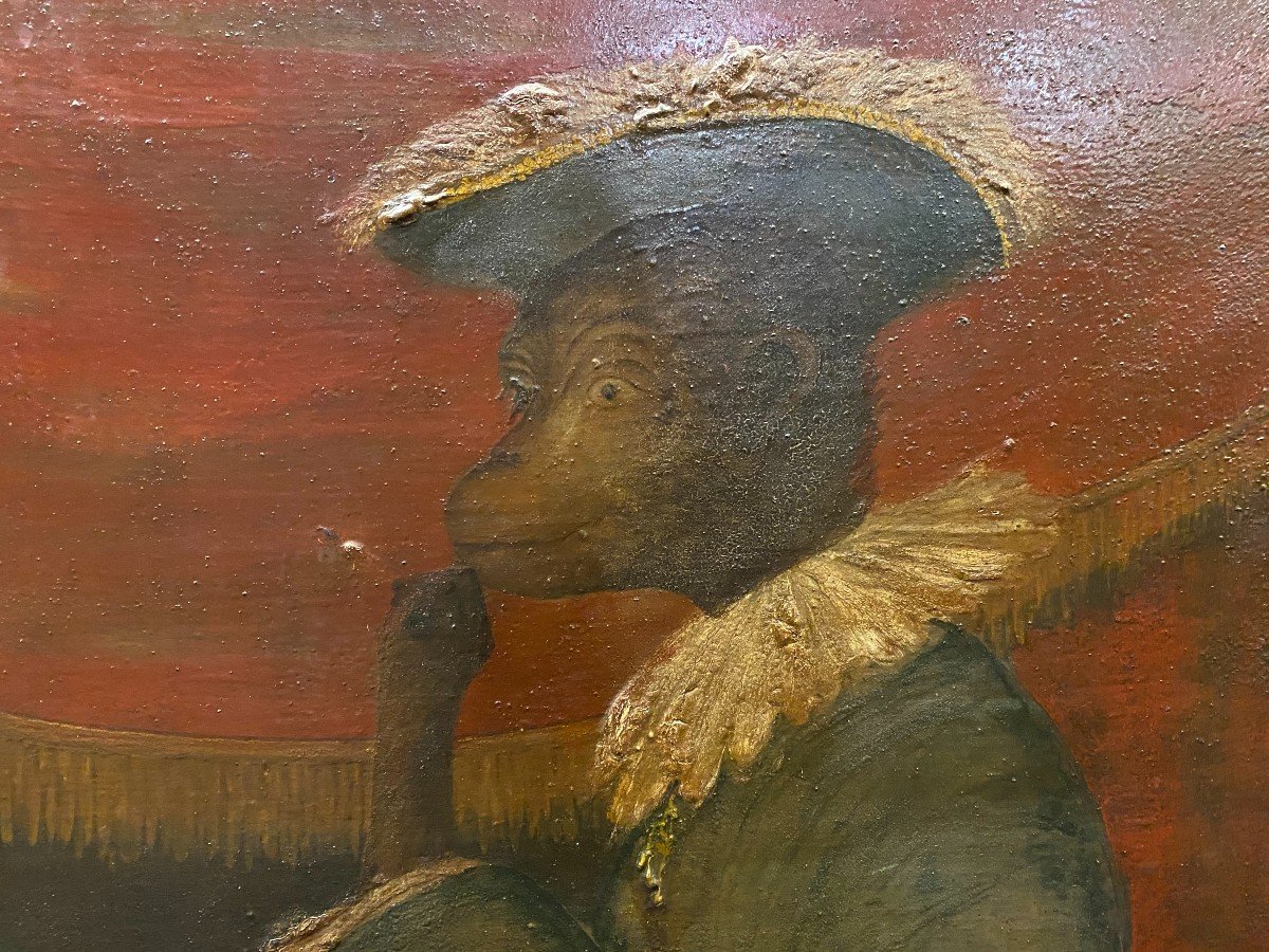 Grande peinture sur tôle , aux trois rusés , XIXème siècle-photo-4