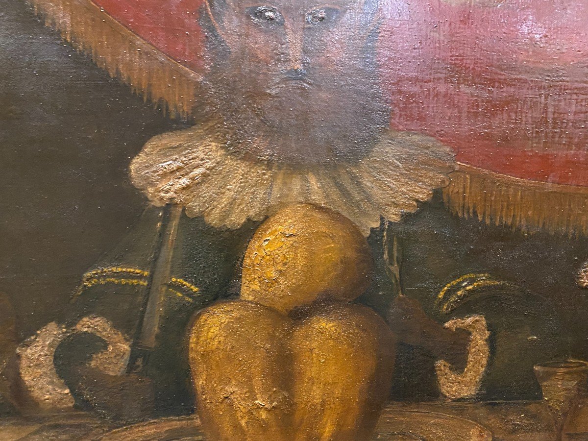 Grande peinture sur tôle , aux trois rusés , XIXème siècle-photo-1