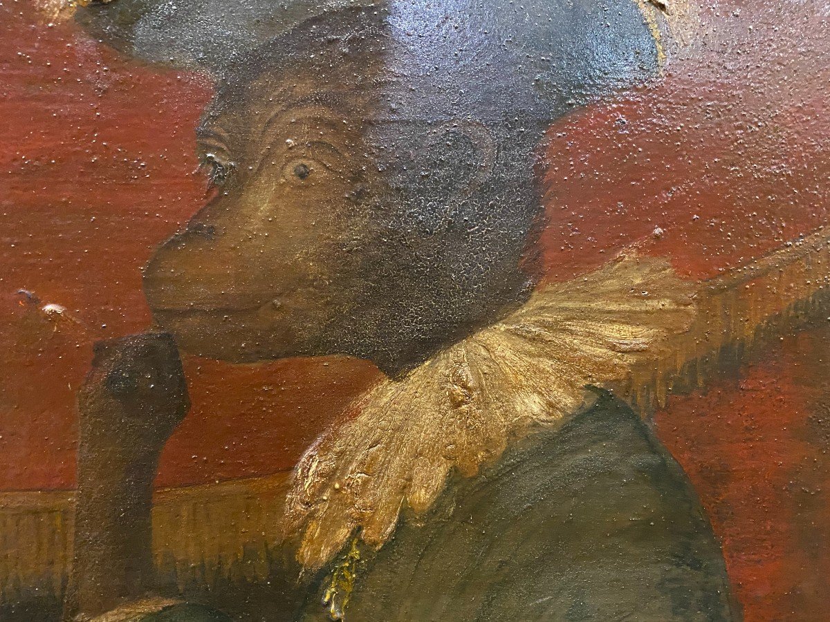 Grande peinture sur tôle , aux trois rusés , XIXème siècle-photo-3