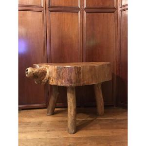 Table Tronc d'Arbre Art Brutaliste De Forme Tortue Année 1960