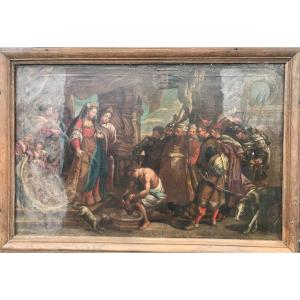Tableau XVIIIème siècle scène biblique , huile sur toile