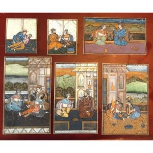 6 Painted Miniatures India Late 19th Century