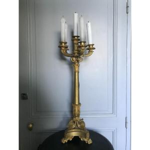 Large Candelabra In Gilt Bronze From The Restoration Period Mounted As A Lamp