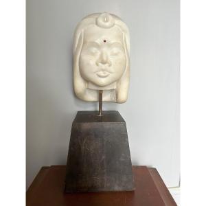 sculpture tête en marbre jeune femme indienne  XXème siècle