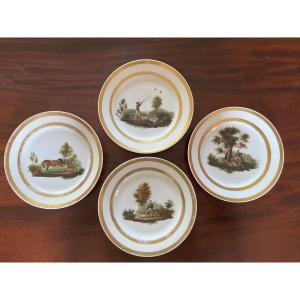 Asiettes en porcelaine-Paris-Décor de chasse-XIXème siècle