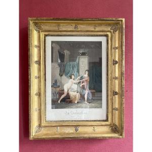 Gravure "la séduction"-cadre doré-XIXème siècle-époque Restauration