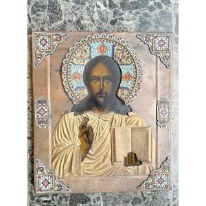 Icône Russe-Christ pantocrator-argent-XIXème siècle