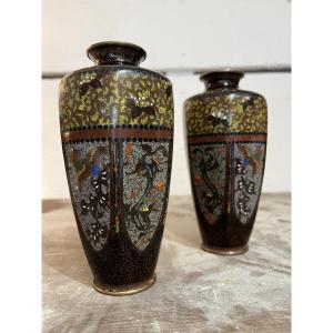 Paire de vases en émail cloisonné-Japon-époque Meiji-XIXème siècle