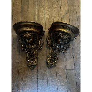 Paire de consoles d'appliques en bois doré , style Régence , XIXème siècle