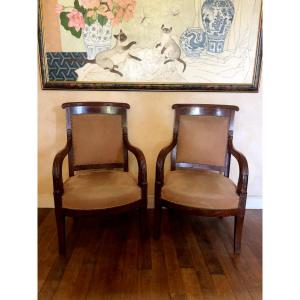 Pair Of Empire Period Mahogany Armchairs, Bellangé Model
