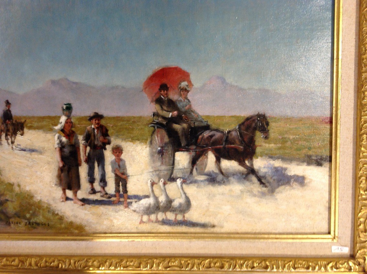 Tableau "la promenade en calèche " signé Maxime Dastugue-photo-4