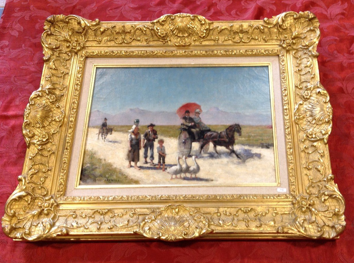 Painting "the Carriage Ride" Signed Maxime Dastugue-photo-5
