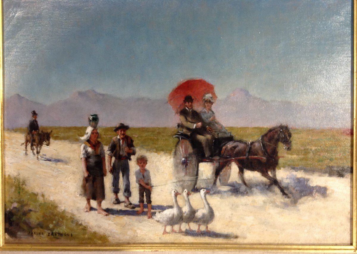 Painting "the Carriage Ride" Signed Maxime Dastugue