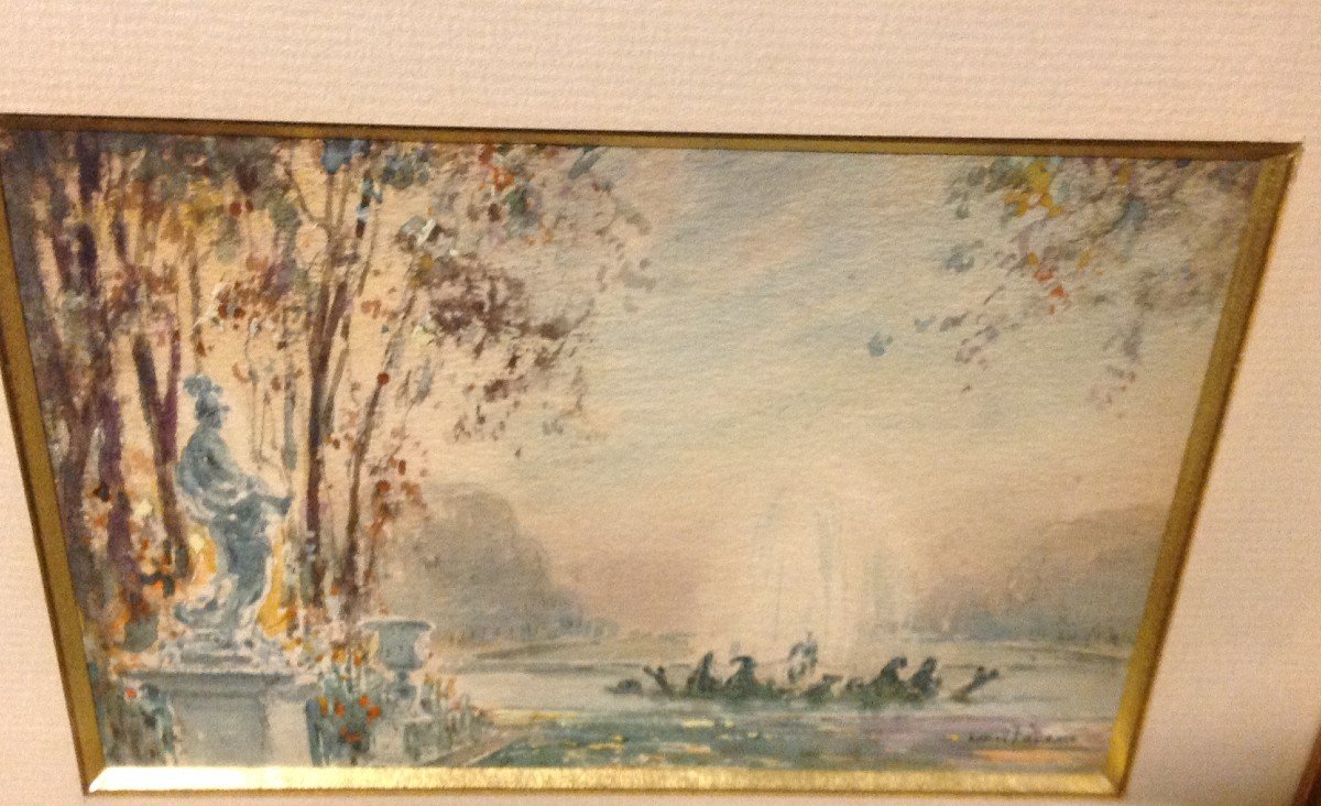 Watercolor “the Park” By Henri Foreau-photo-3