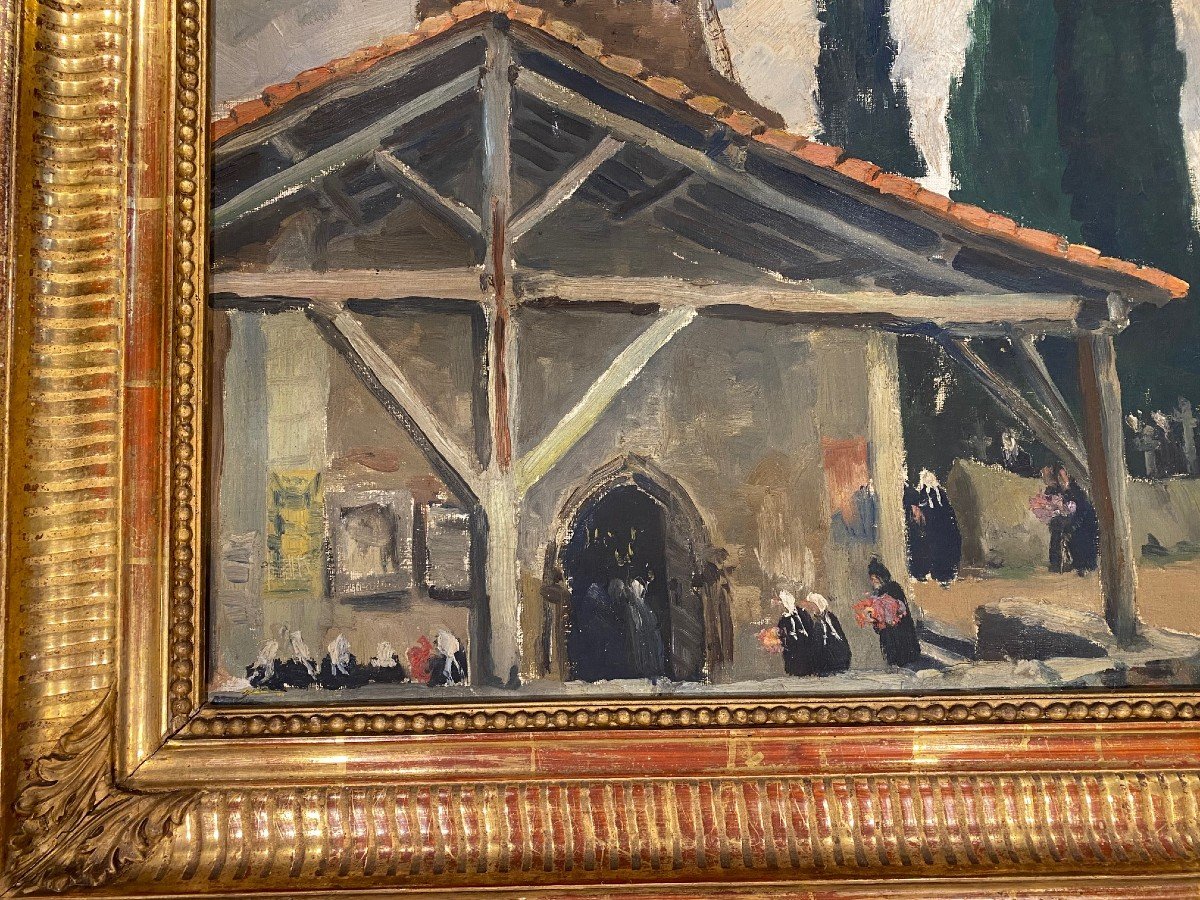 Painting "in Front Of The Church In Brittany"-photo-3