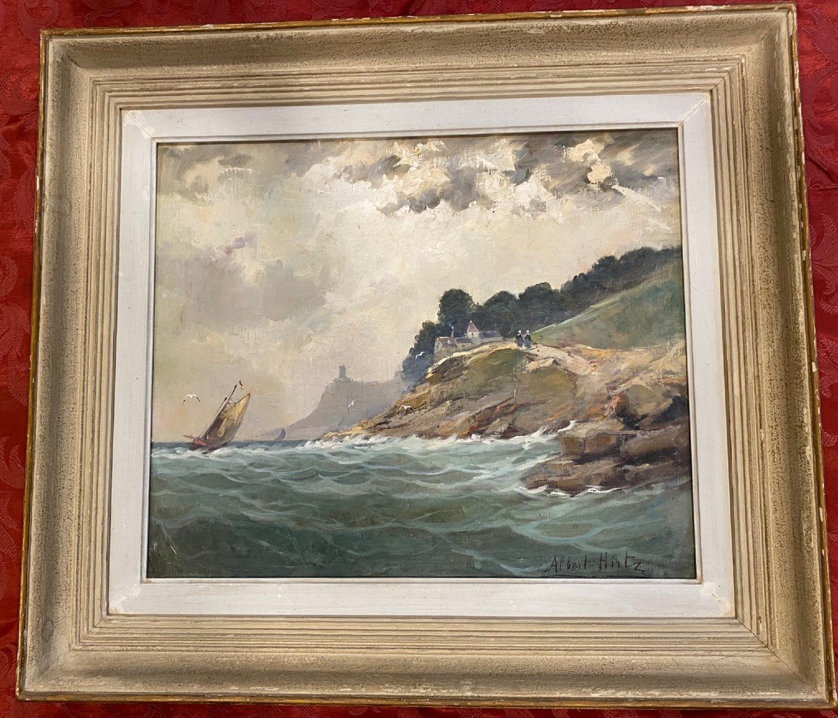 Maritime Landscape Painting Signed Albert Hirtz-photo-2