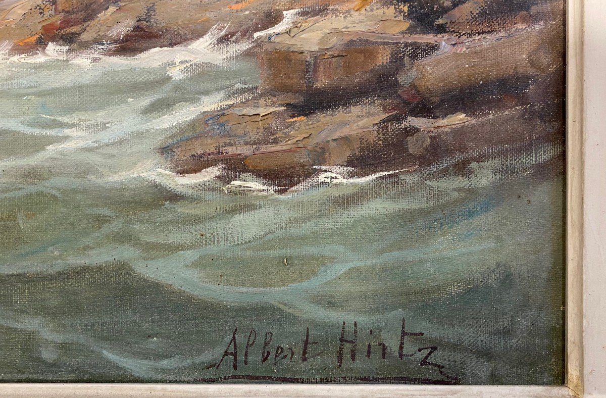 Maritime Landscape Painting Signed Albert Hirtz-photo-3