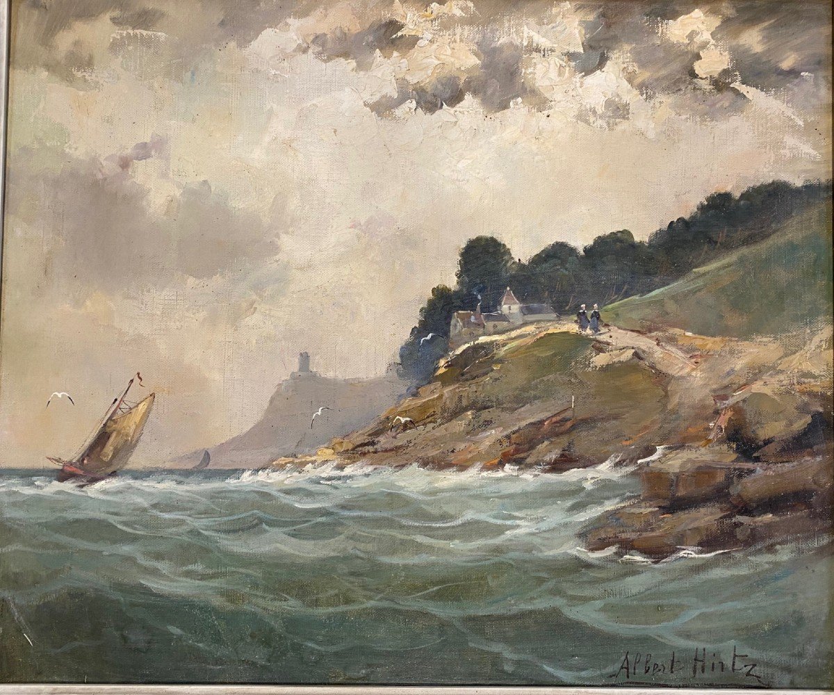 Maritime Landscape Painting Signed Albert Hirtz-photo-1
