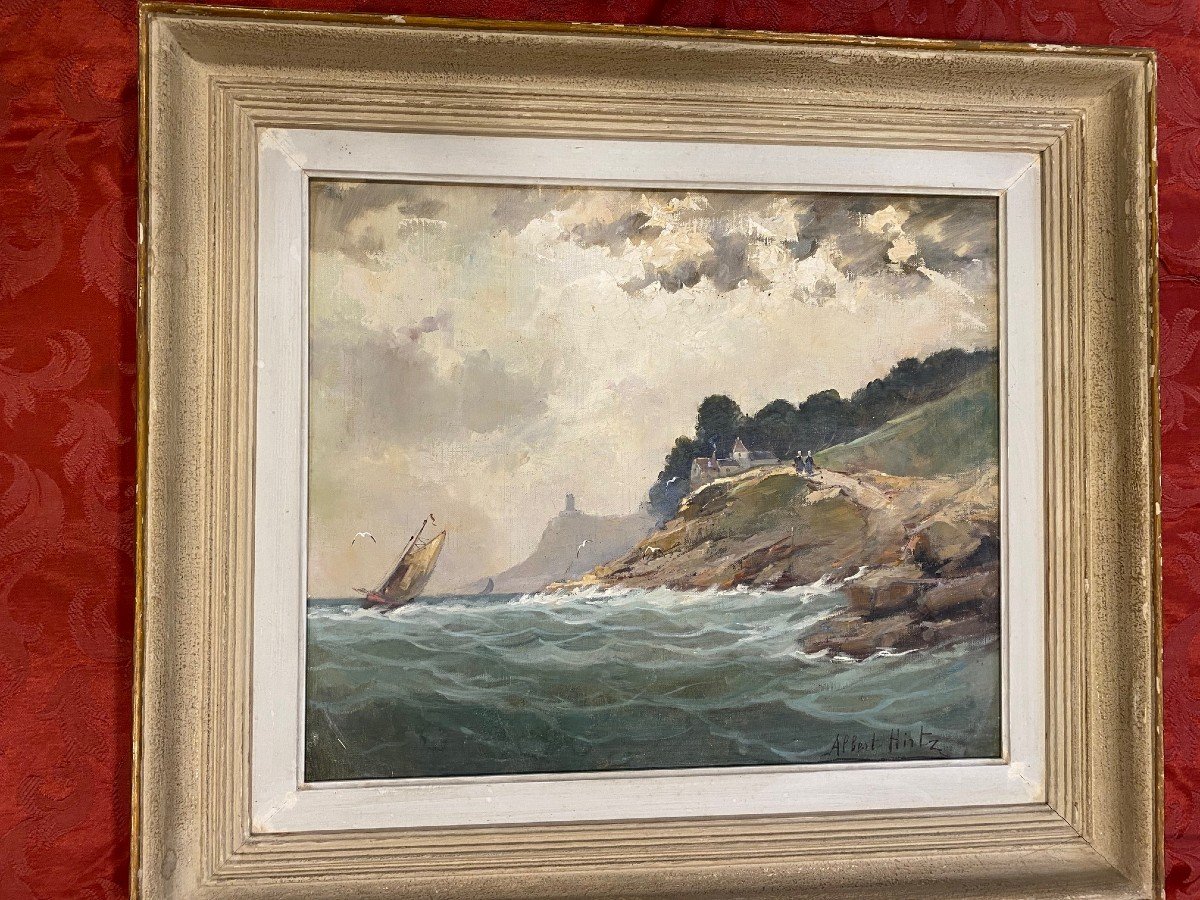 Maritime Landscape Painting Signed Albert Hirtz-photo-6