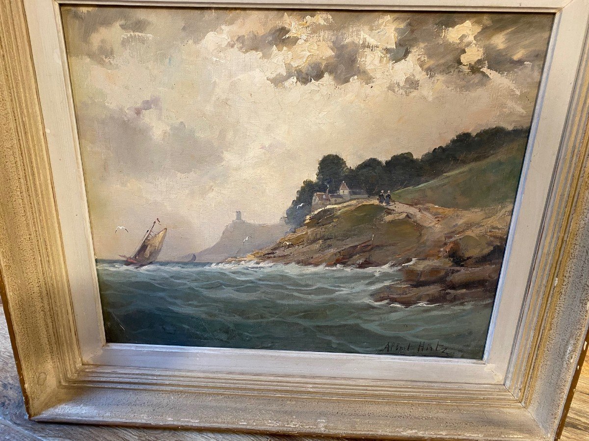 Maritime Landscape Painting Signed Albert Hirtz-photo-7