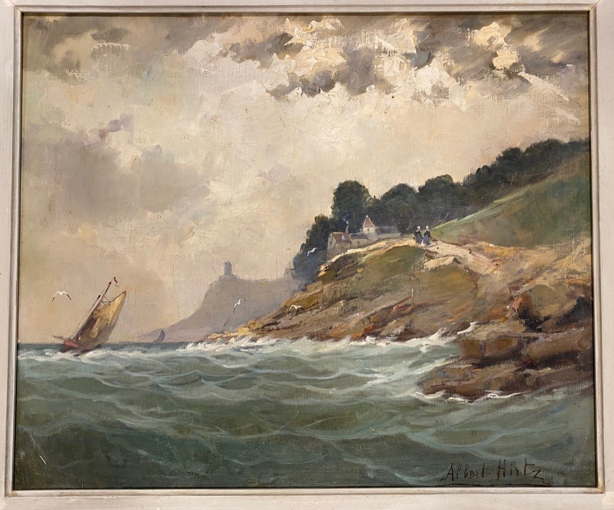 Maritime Landscape Painting Signed Albert Hirtz