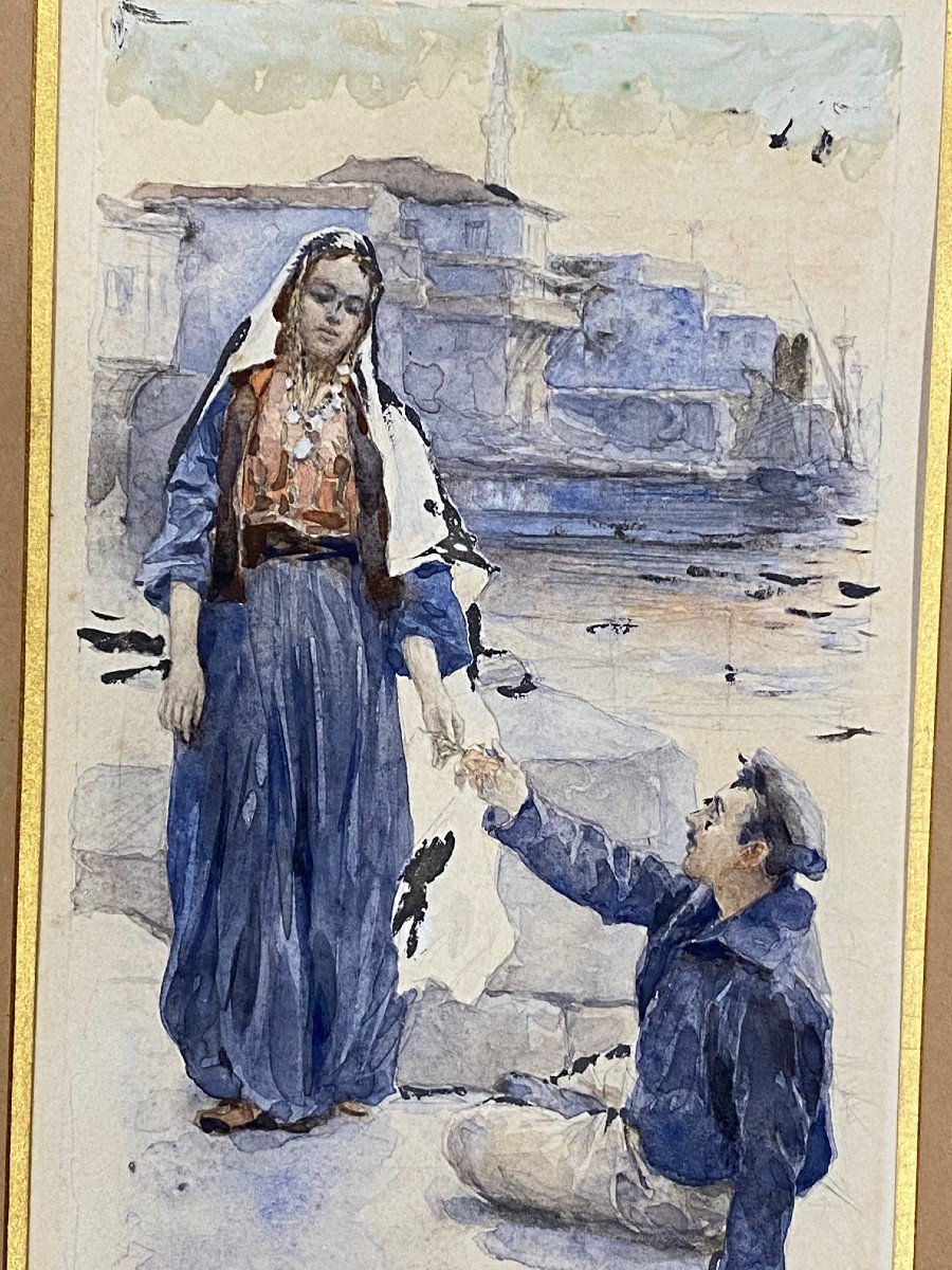Watercolor Genre Scene Signed Myrbach-photo-6
