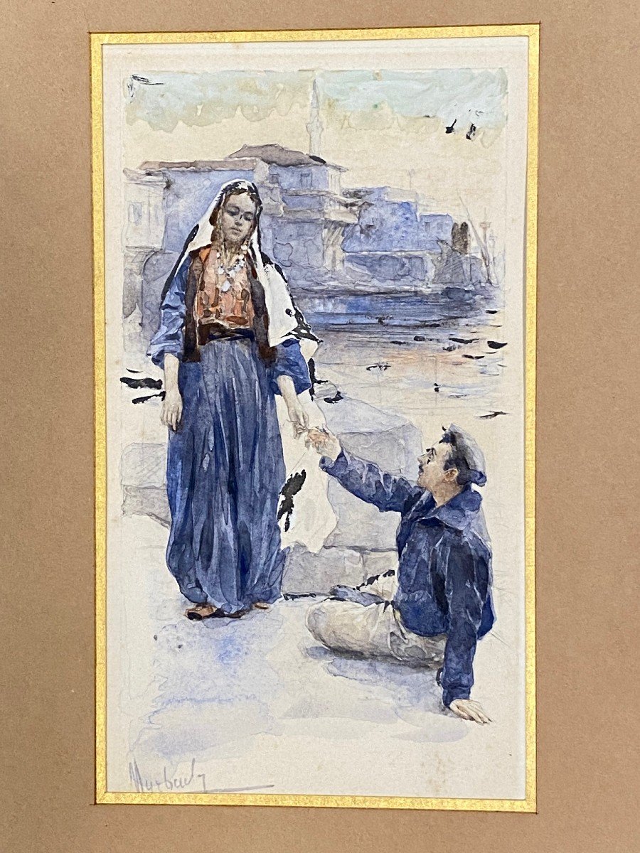 Watercolor Genre Scene Signed Myrbach-photo-7
