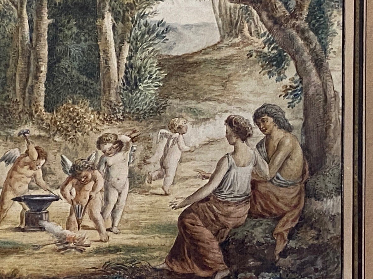 Aquarelle  XIX ème Scène Mythologique-photo-2