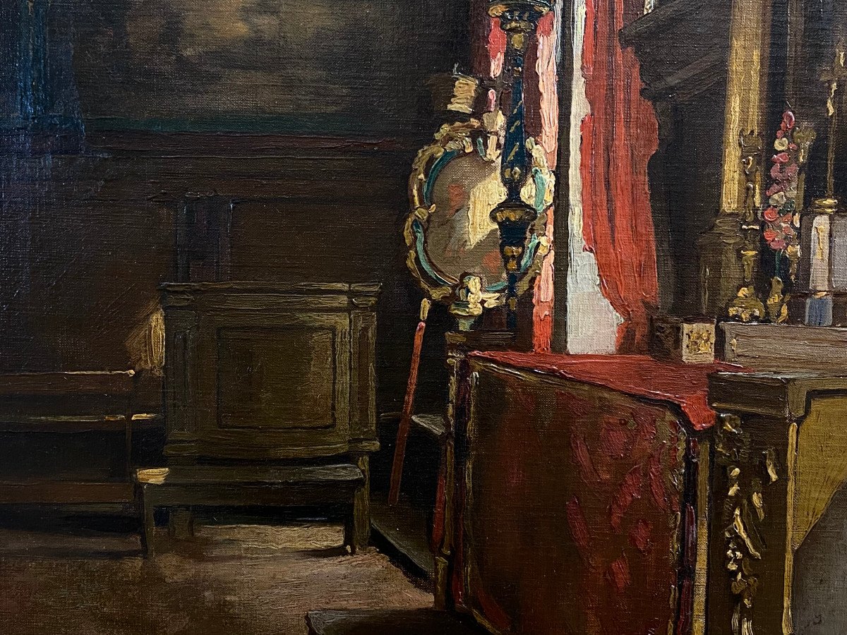 Interior Of Venetian Palace Oil On Canvas Signed Sickert-photo-1