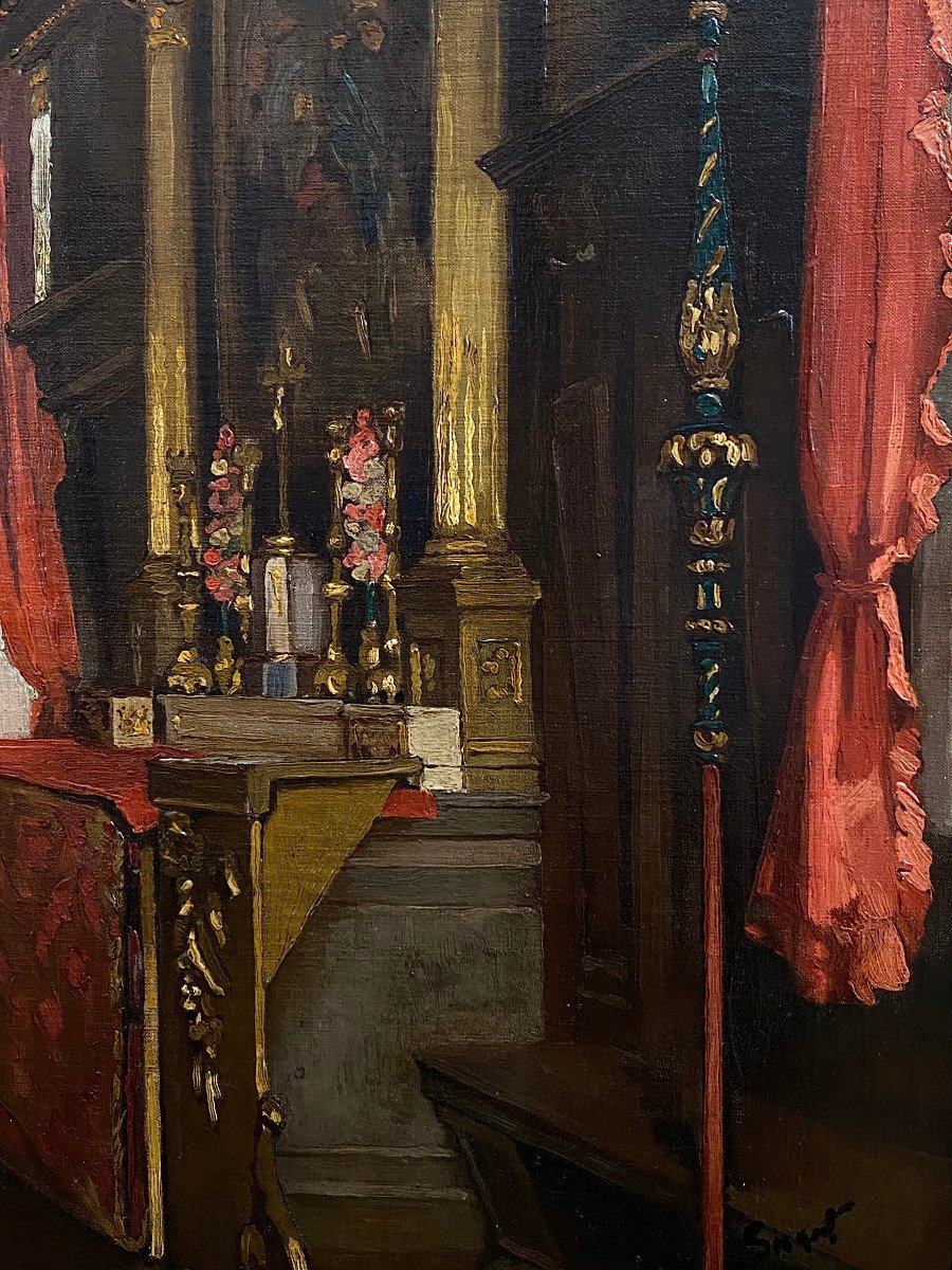 Interior Of Venetian Palace Oil On Canvas Signed Sickert-photo-2