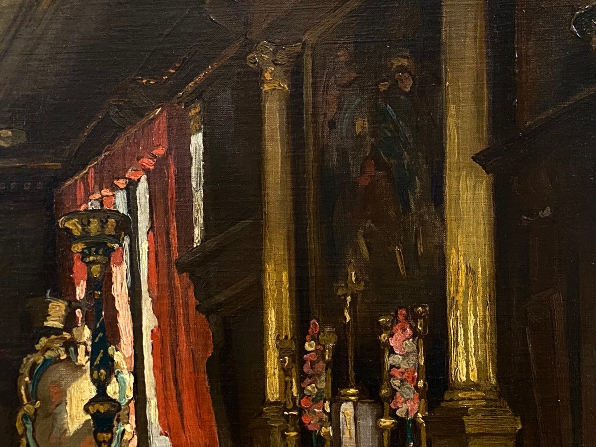 Interior Of Venetian Palace Oil On Canvas Signed Sickert-photo-3