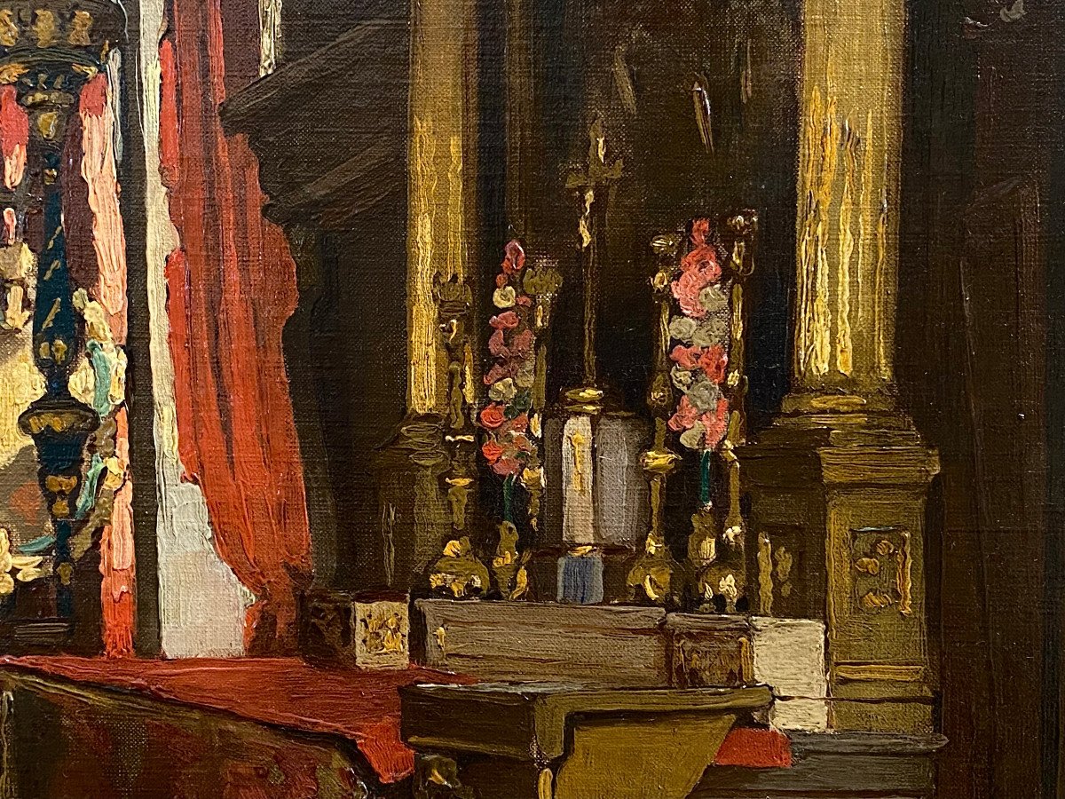 Interior Of Venetian Palace Oil On Canvas Signed Sickert-photo-5