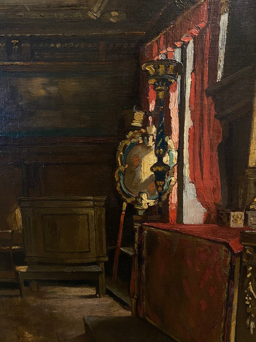 Interior Of Venetian Palace Oil On Canvas Signed Sickert-photo-6