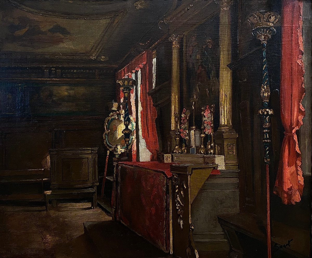 Interior Of Venetian Palace Oil On Canvas Signed Sickert-photo-8