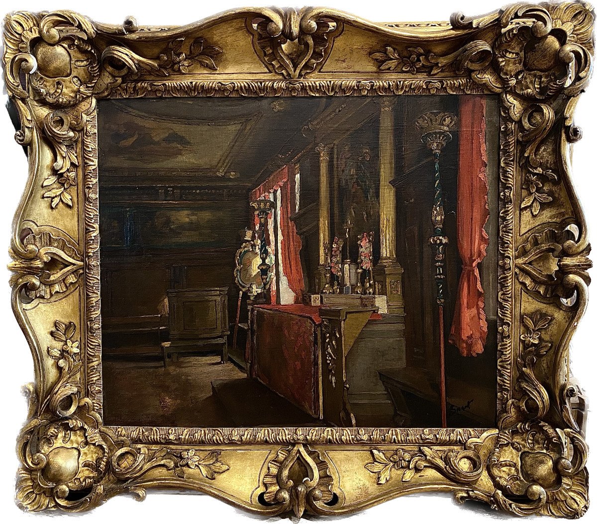 Interior Of Venetian Palace Oil On Canvas Signed Sickert