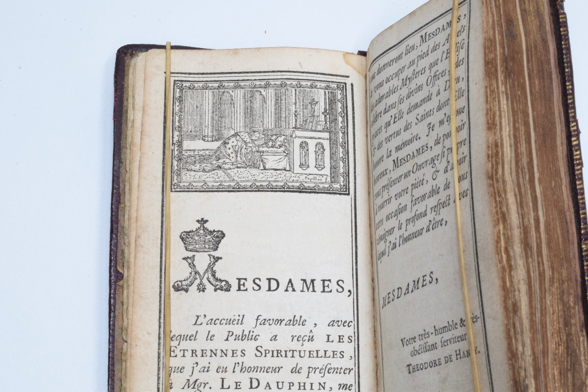 Livre Ancien : Etrennes Spirituelles Dédiées Aux Dames 1749 Reliure A l'Eventail-photo-3