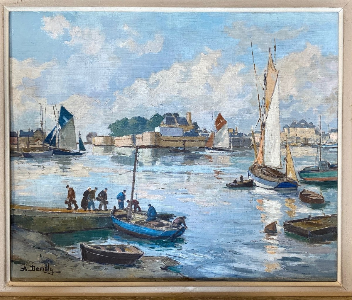 Tableau "port De Concarneau" Bretagne Par André Demoly-photo-1