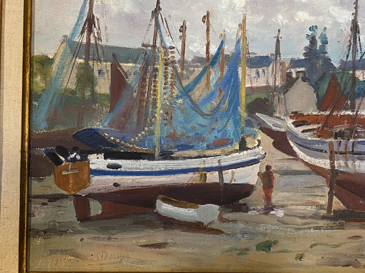 Tableau "voiliers Au Port d'Audierne"de Jules Alfred Hervé-mathé-photo-4