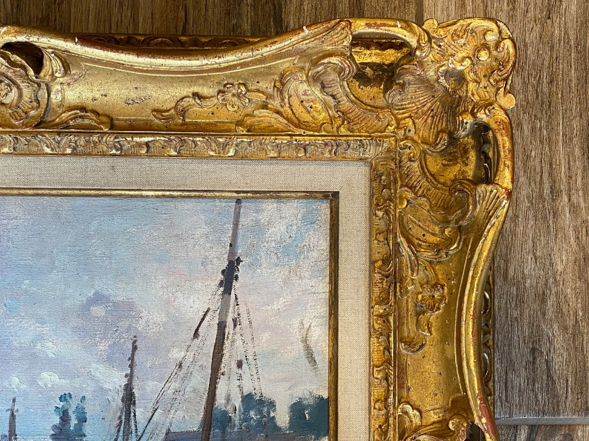 Tableau "voiliers Au Port d'Audierne"de Jules Alfred Hervé-mathé-photo-2
